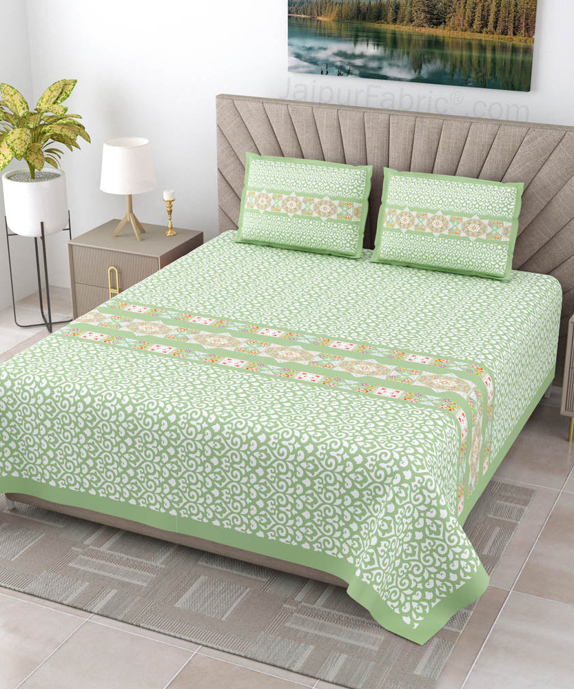 Green Ethnic Pure Cotton King Size Double BedSheet