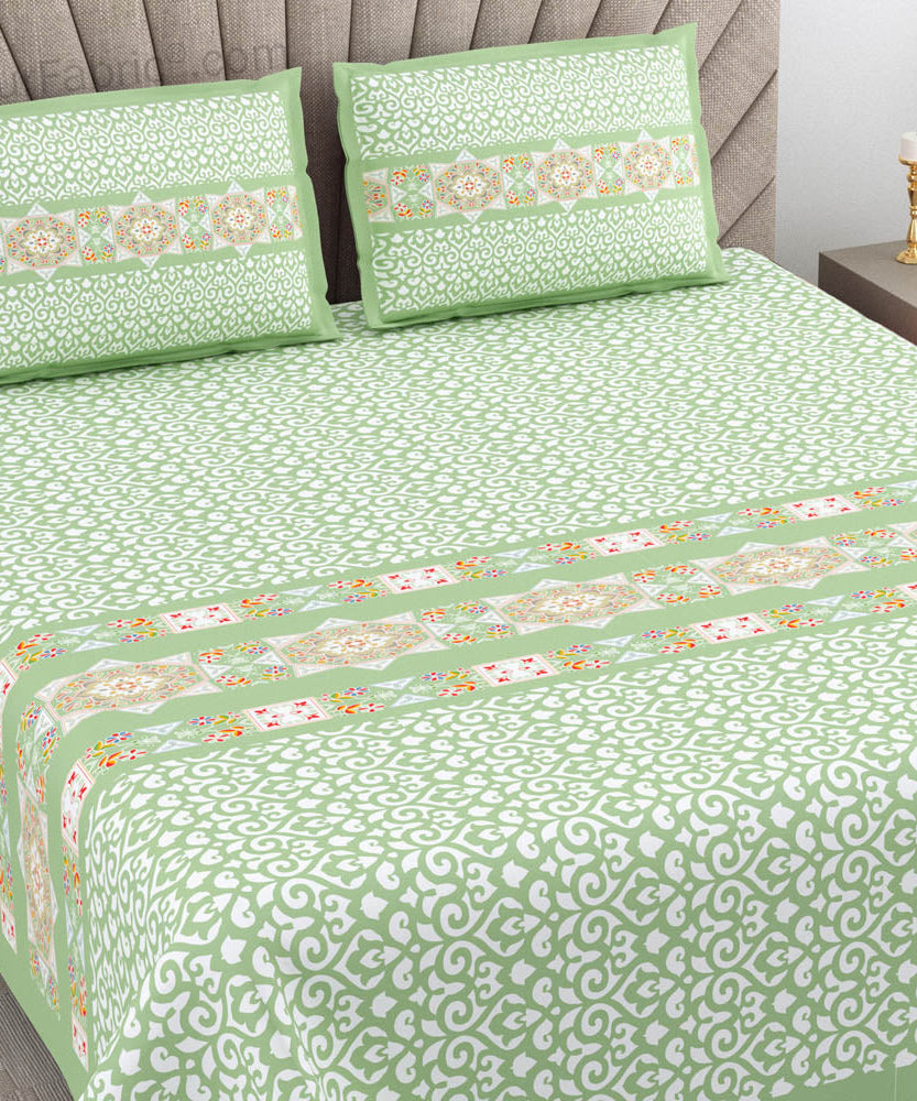 Green Ethnic Pure Cotton King Size Double BedSheet
