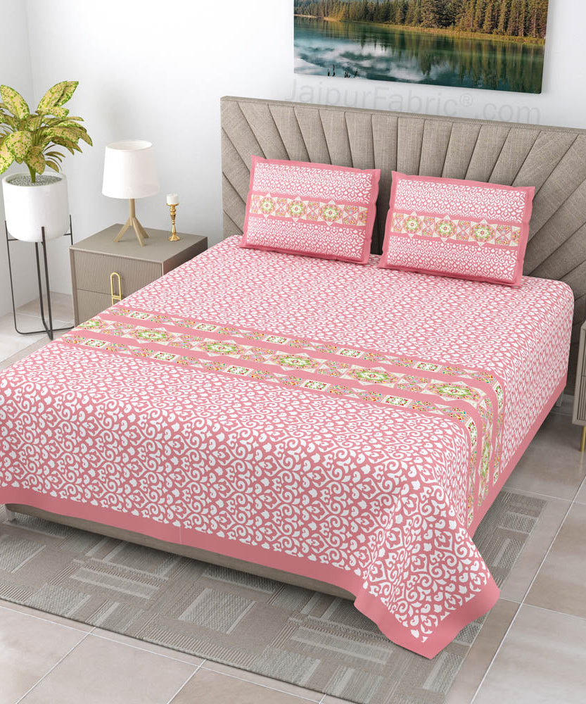 Pink Ethnic Pure Cotton King Size Double BedSheet