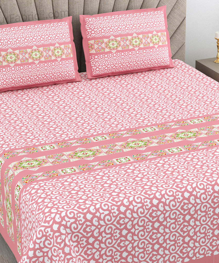 Pink Ethnic Pure Cotton King Size Double BedSheet