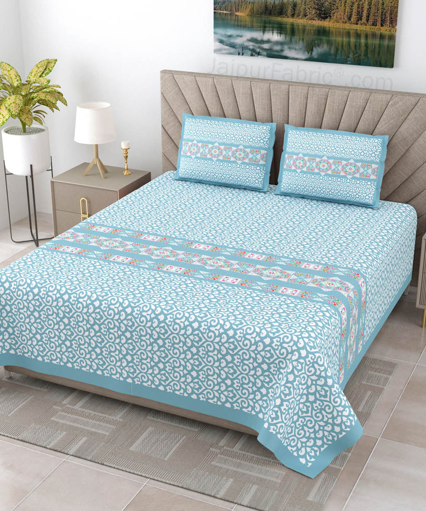 Blue Ethnic Pure Cotton King Size Double BedSheet