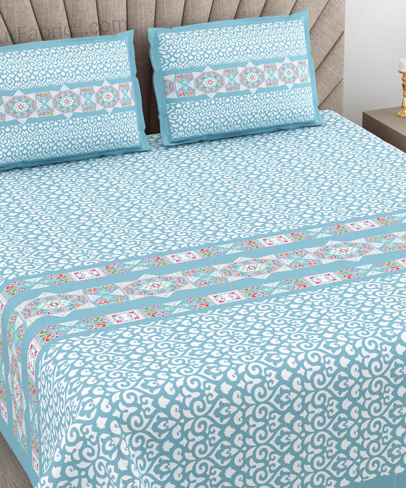 Blue Ethnic Pure Cotton King Size Double BedSheet