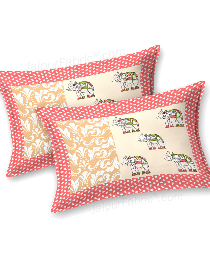 Yellowish Red Traditional Floral Pure Cotton King Size Double BedSheet