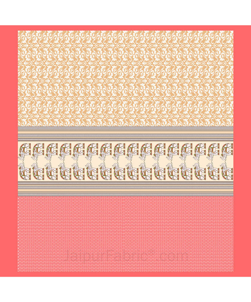 Yellowish Red Traditional Floral Pure Cotton King Size Double BedSheet