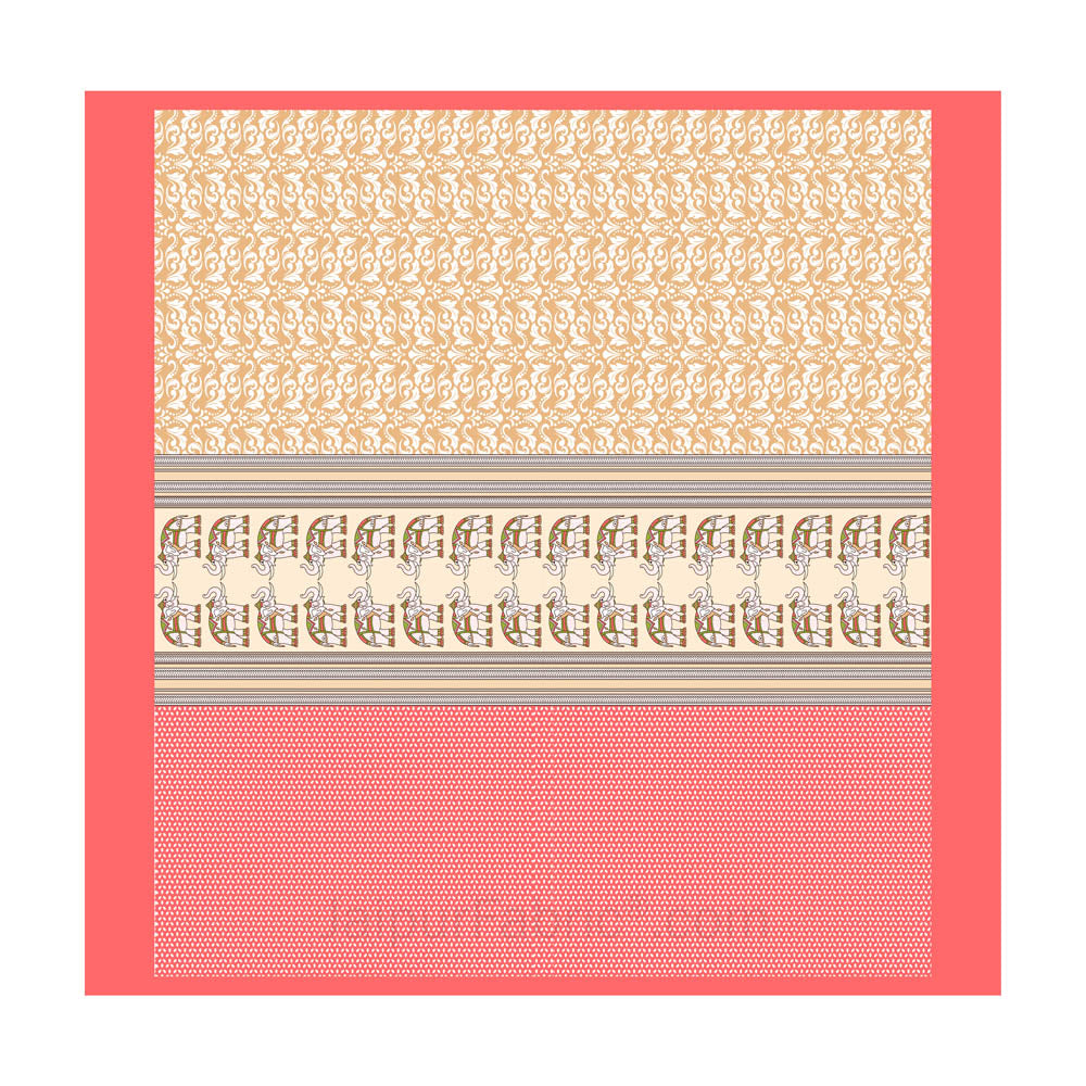 Yellowish Red Traditional Floral Pure Cotton King Size Double BedSheet