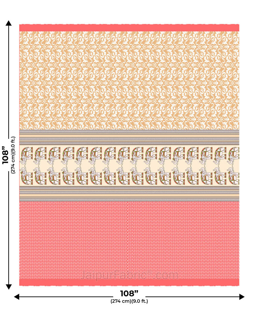 Yellowish Red Traditional Floral Pure Cotton King Size Double BedSheet