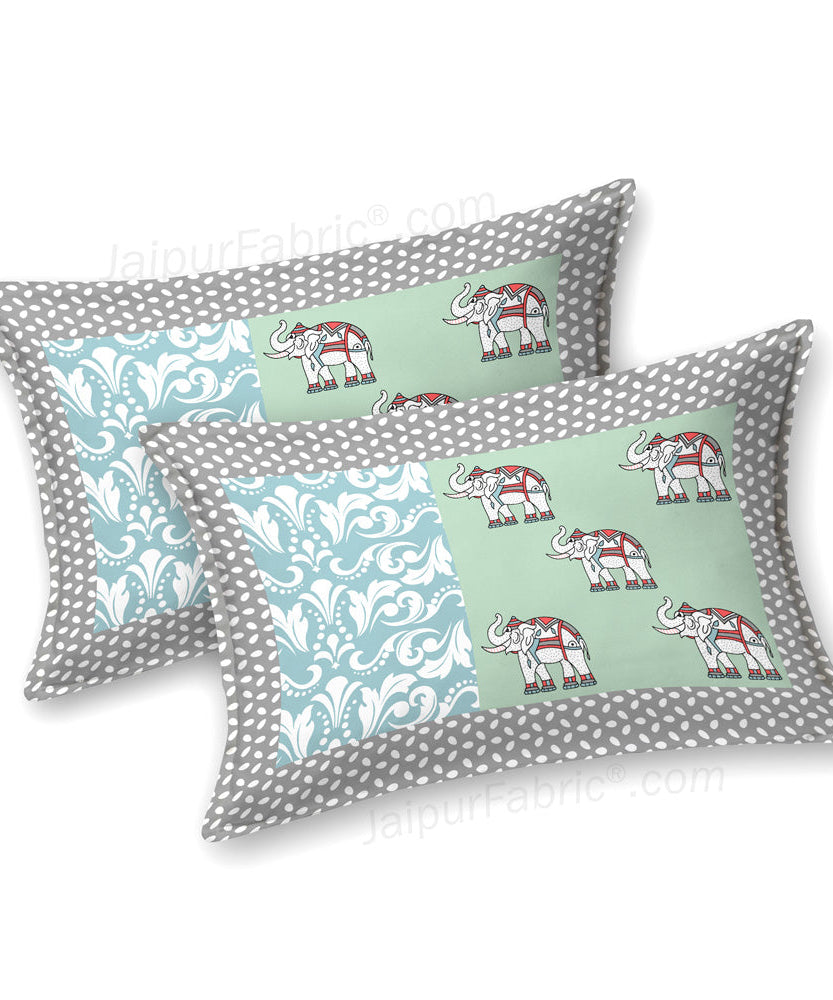 Blueish green Traditional Floral Pure Cotton King Size Double BedSheet