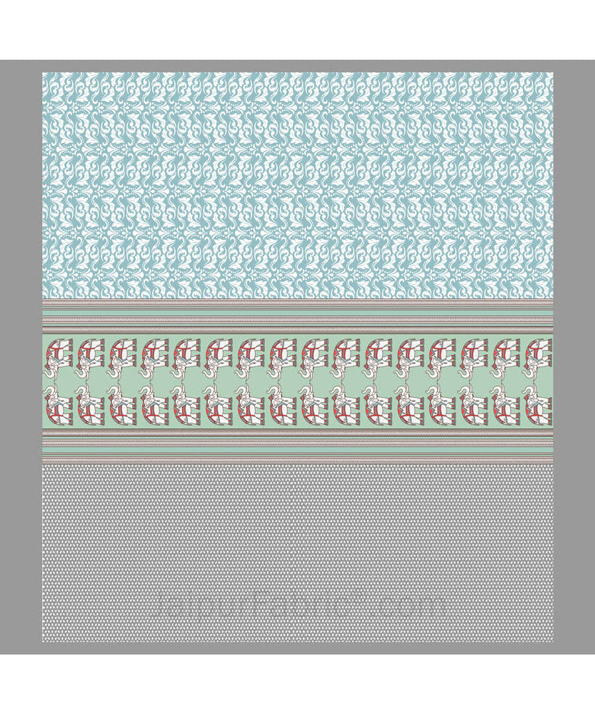 Blueish green Traditional Floral Pure Cotton King Size Double BedSheet