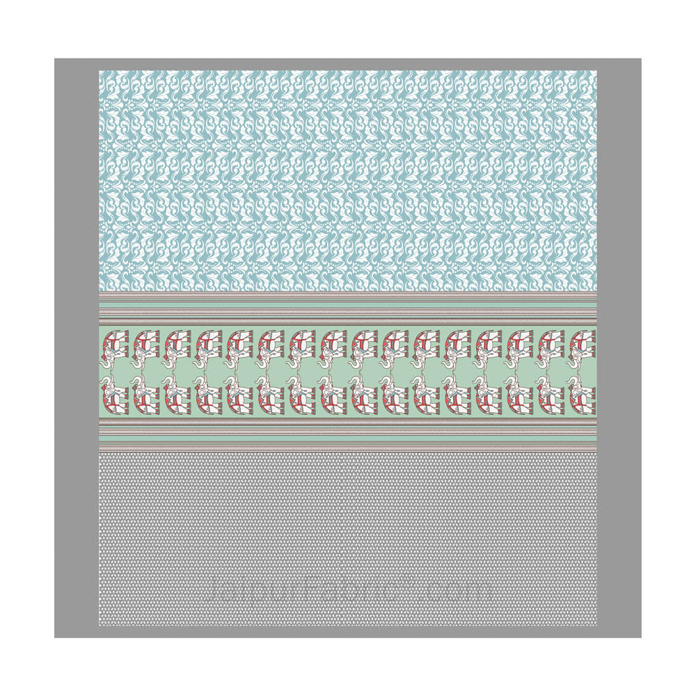 Blueish green Traditional Floral Pure Cotton King Size Double BedSheet