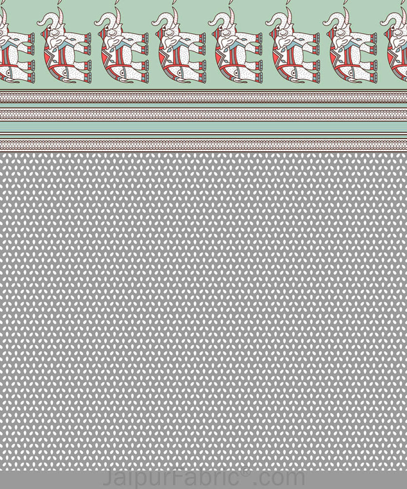 Blueish green Traditional Floral Pure Cotton King Size Double BedSheet