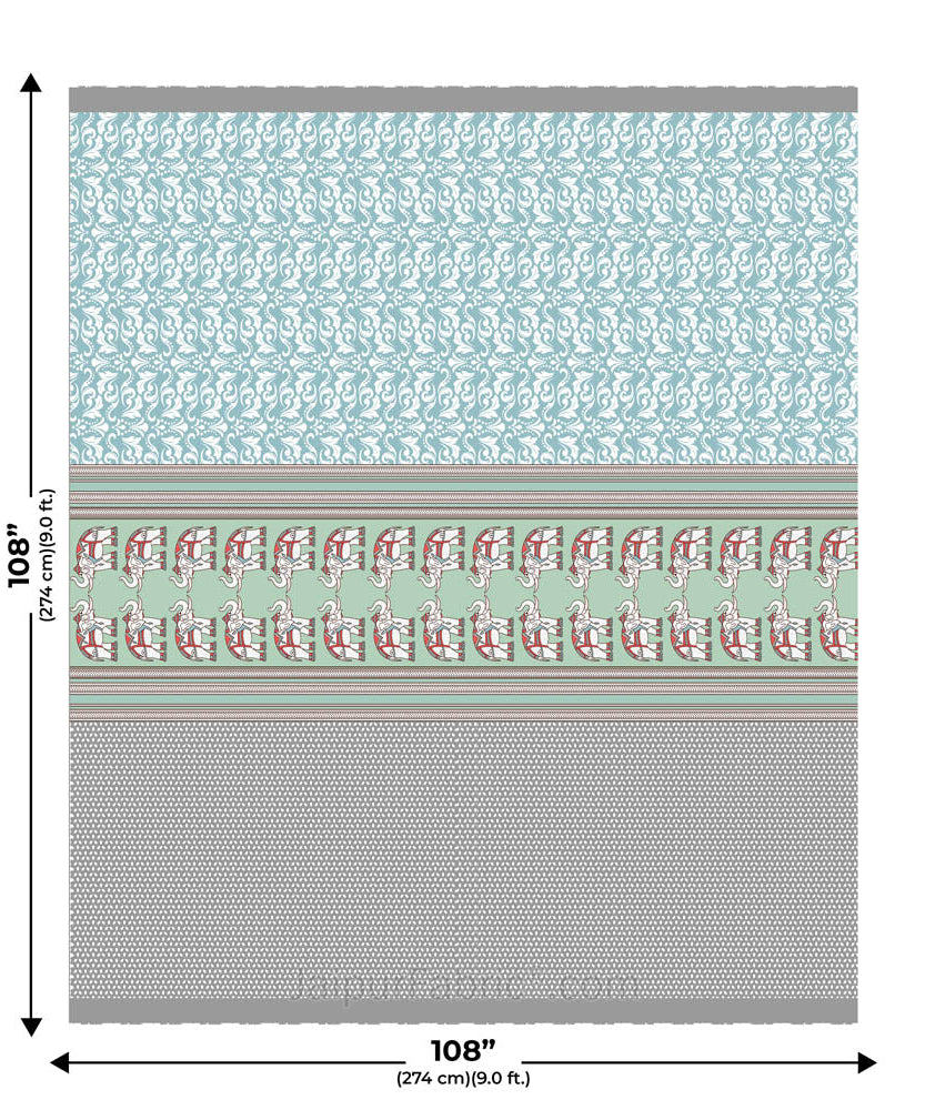 Blueish green Traditional Floral Pure Cotton King Size Double BedSheet