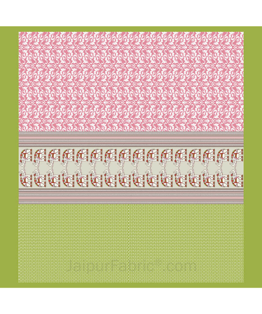 Pinkish Green Traditional Floral Pure Cotton King Size Double BedSheet