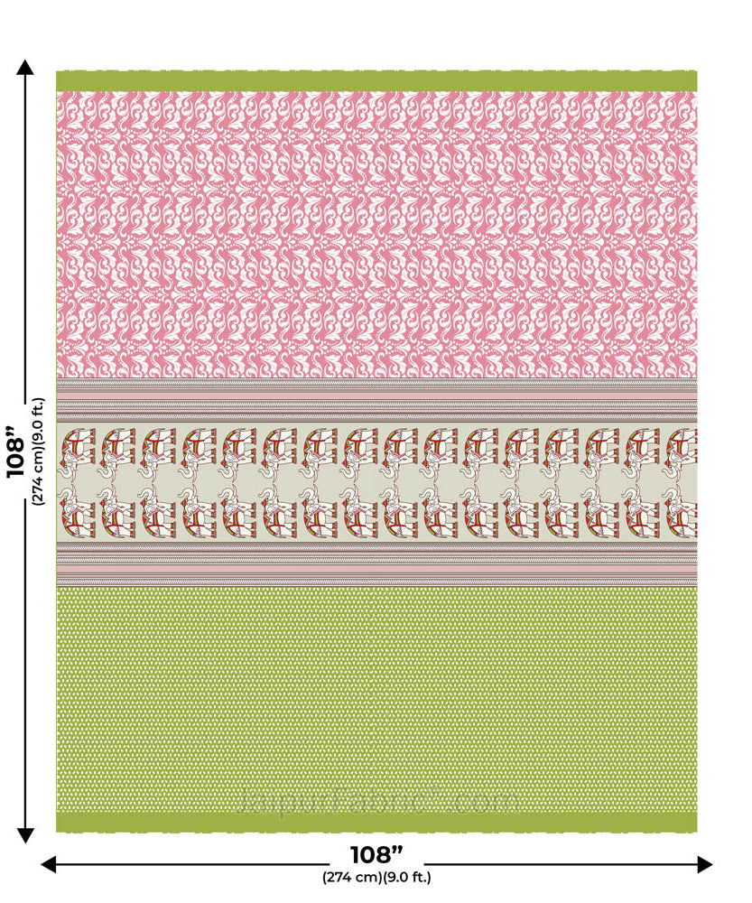 Pinkish Green Traditional Floral Pure Cotton King Size Double BedSheet