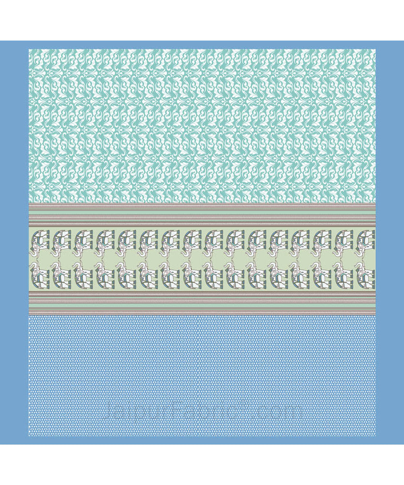 Sea Greenish Blue Traditional Floral Pure Cotton King Size Double BedSheet