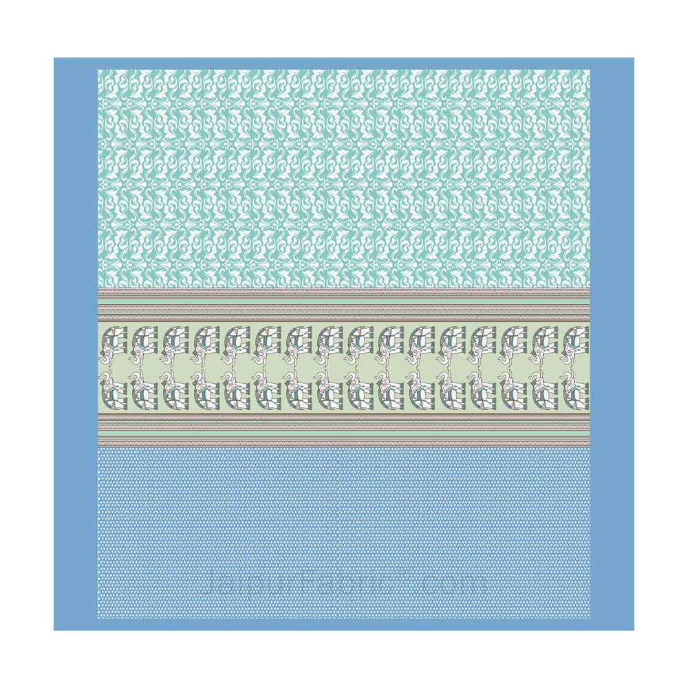 Sea Greenish Blue Traditional Floral Pure Cotton King Size Double BedSheet