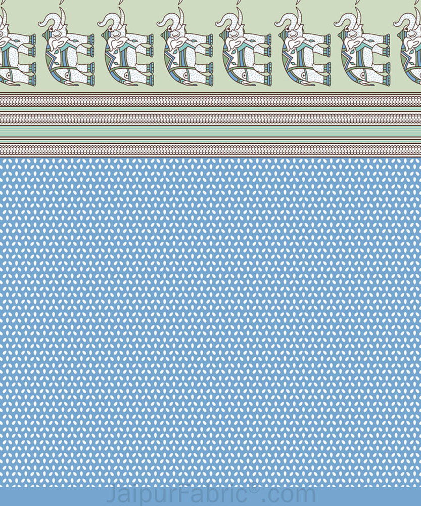 Sea Greenish Blue Traditional Floral Pure Cotton King Size Double BedSheet