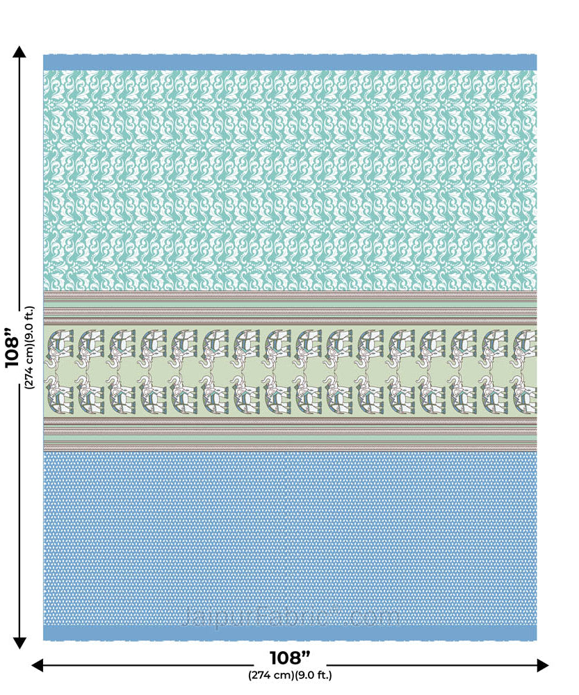 Sea Greenish Blue Traditional Floral Pure Cotton King Size Double BedSheet