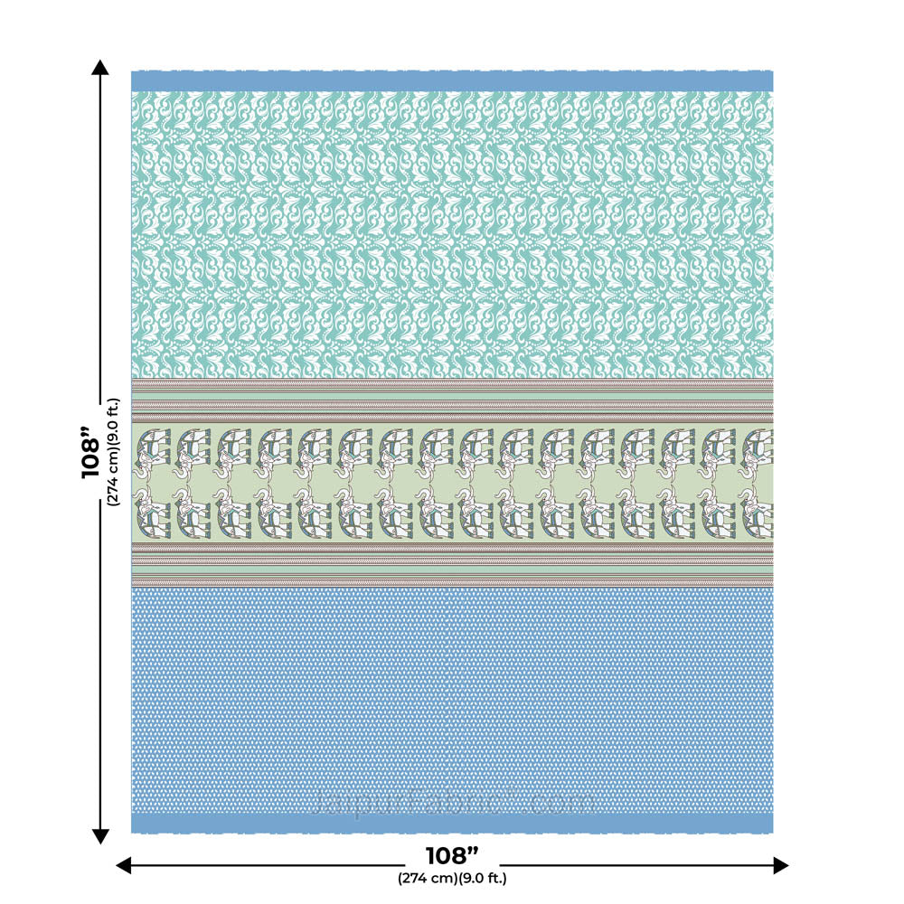 Sea Greenish Blue Traditional Floral Pure Cotton King Size Double BedSheet