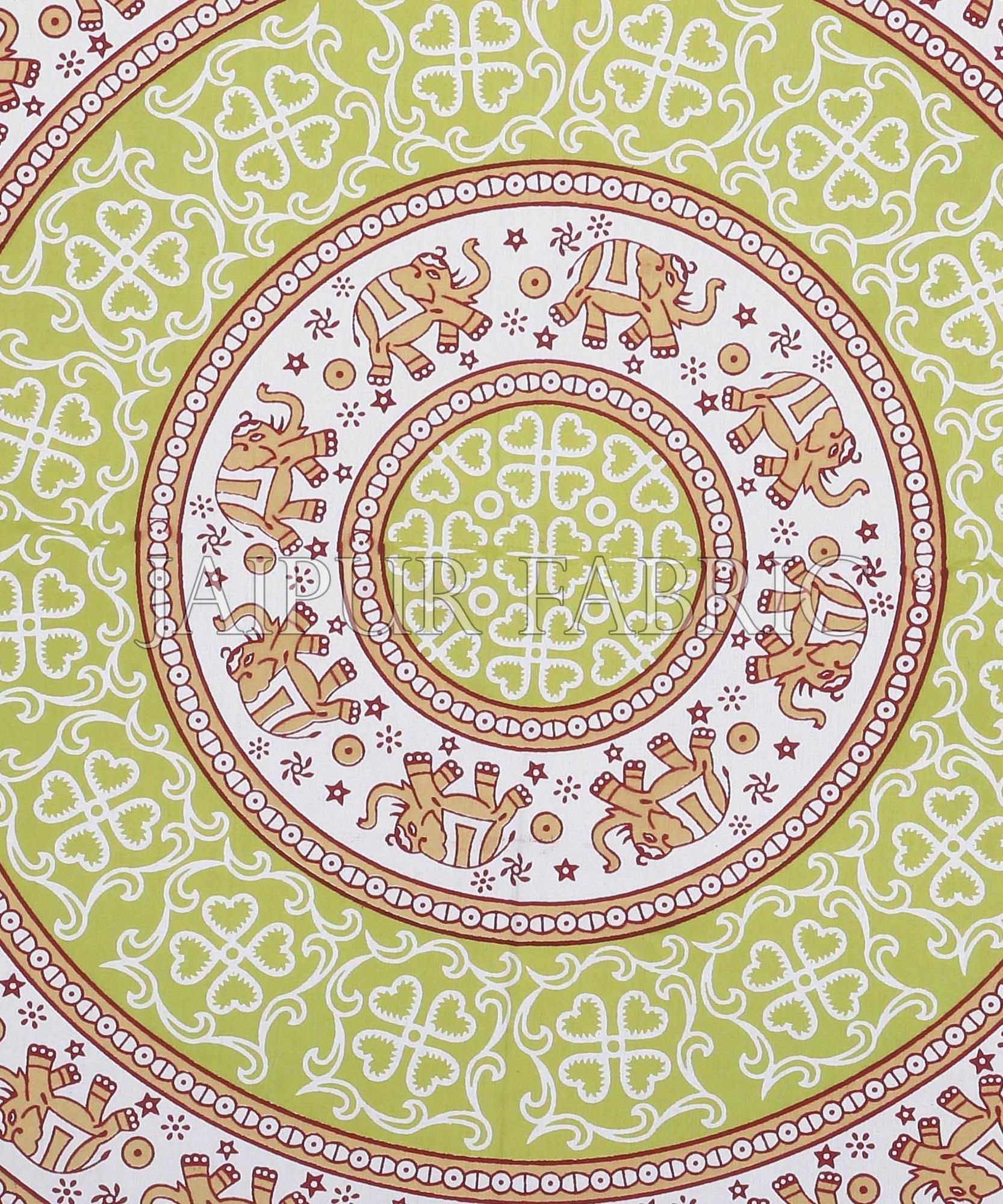 Dark Khaki Border Circle Elephant Pattern Screen Print Cotton Double Bed Sheet