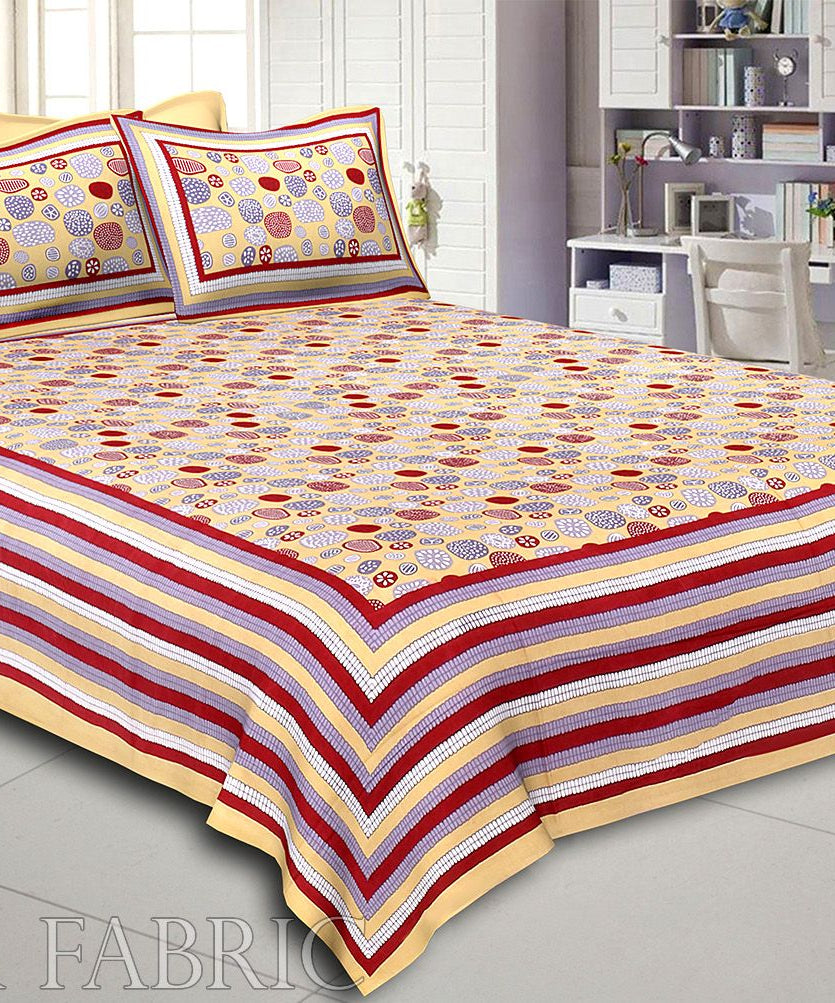 Peach Puff Border Peach Puff Base Stone Pattern Screen Print Cotton Double Bed Sheet