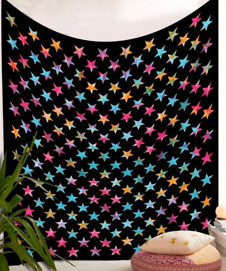 Happy Stars Tie Dye Bedsheet with 2 Pillow Covers cum Tapestry