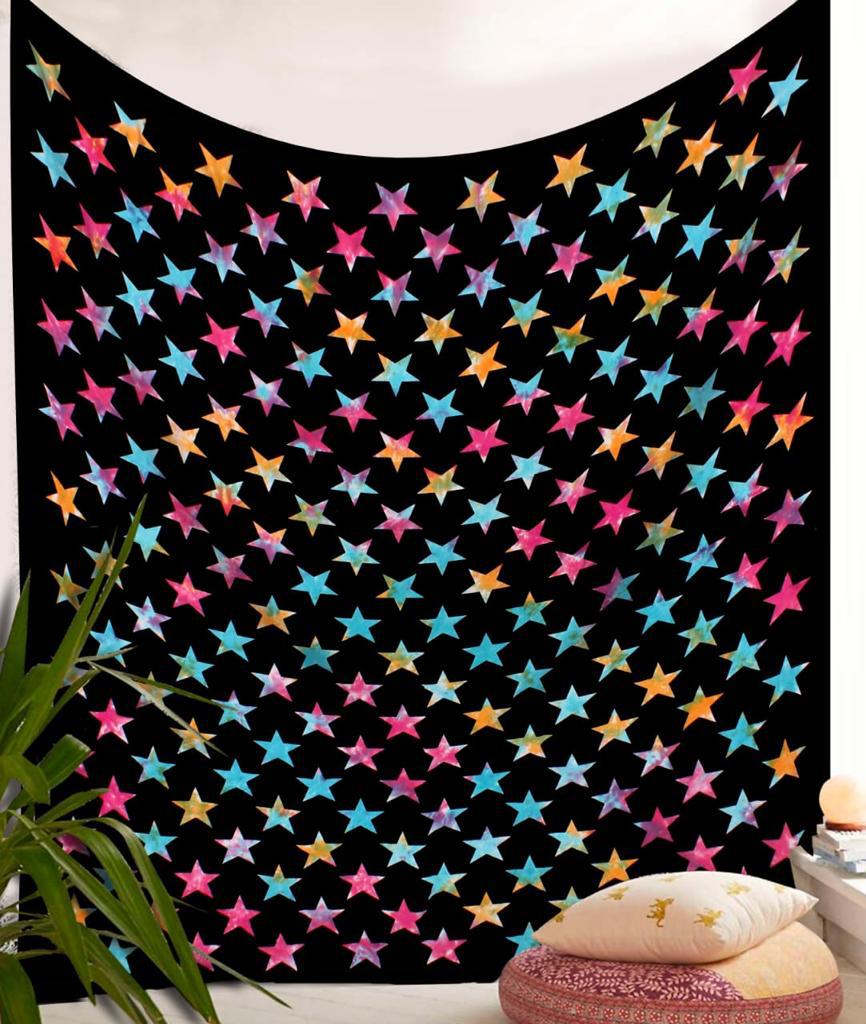 Happy Stars Tie Dye Bedsheet with 2 Pillow Covers cum Tapestry