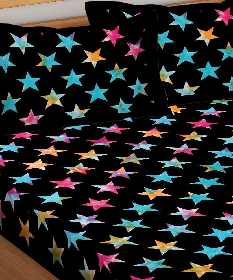Happy Stars Tie Dye Bedsheet with 2 Pillow Covers cum Tapestry