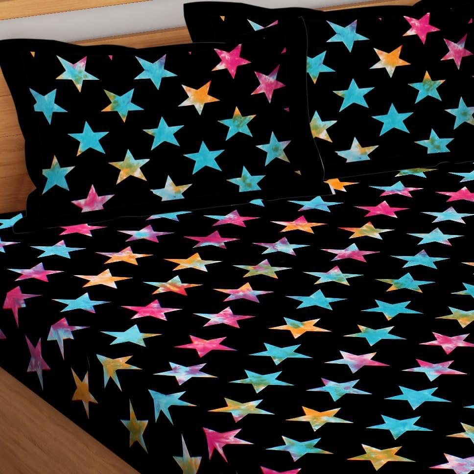 Happy Stars Tie Dye Bedsheet with 2 Pillow Covers cum Tapestry