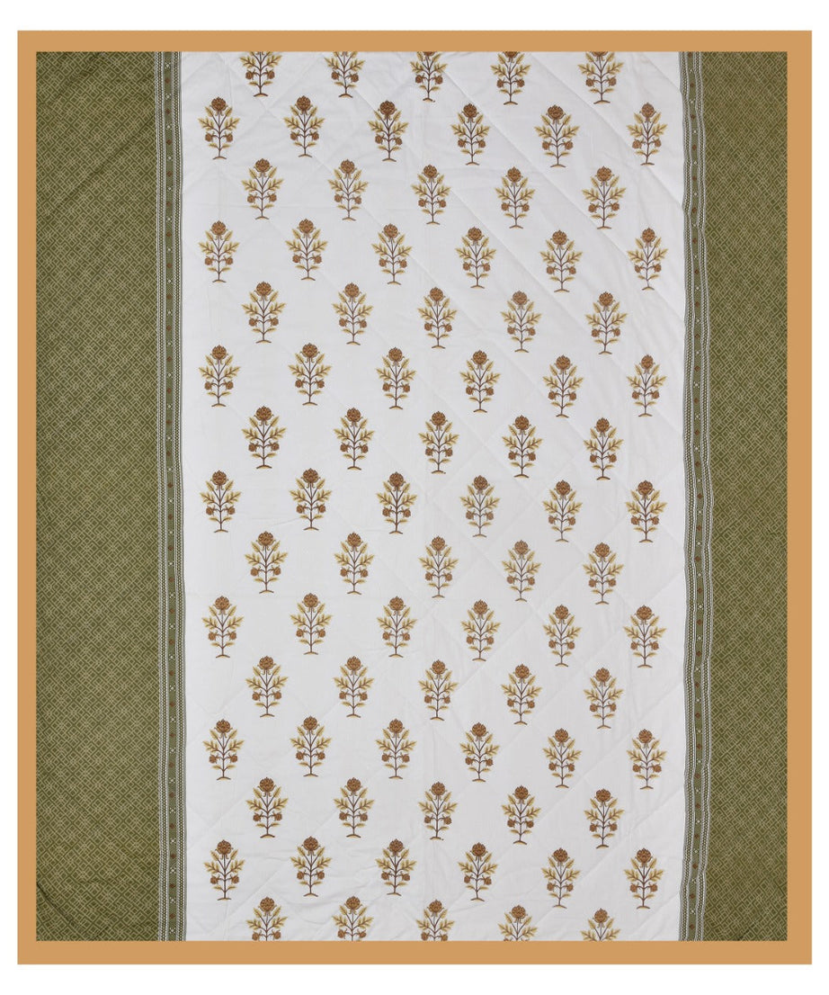 Floral Print Yellow Cotton Quilted Bedcover Comforter Blanket