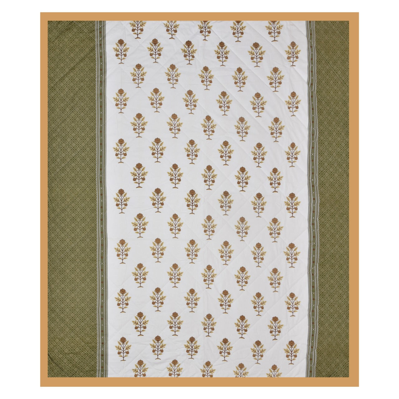 Floral Print Yellow Cotton Quilted Bedcover Comforter Blanket