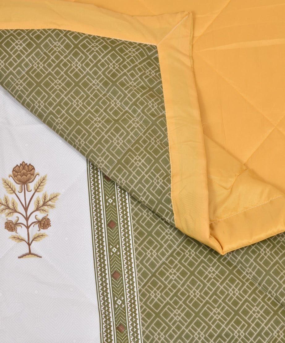 Floral Print Yellow Cotton Quilted Bedcover Comforter Blanket